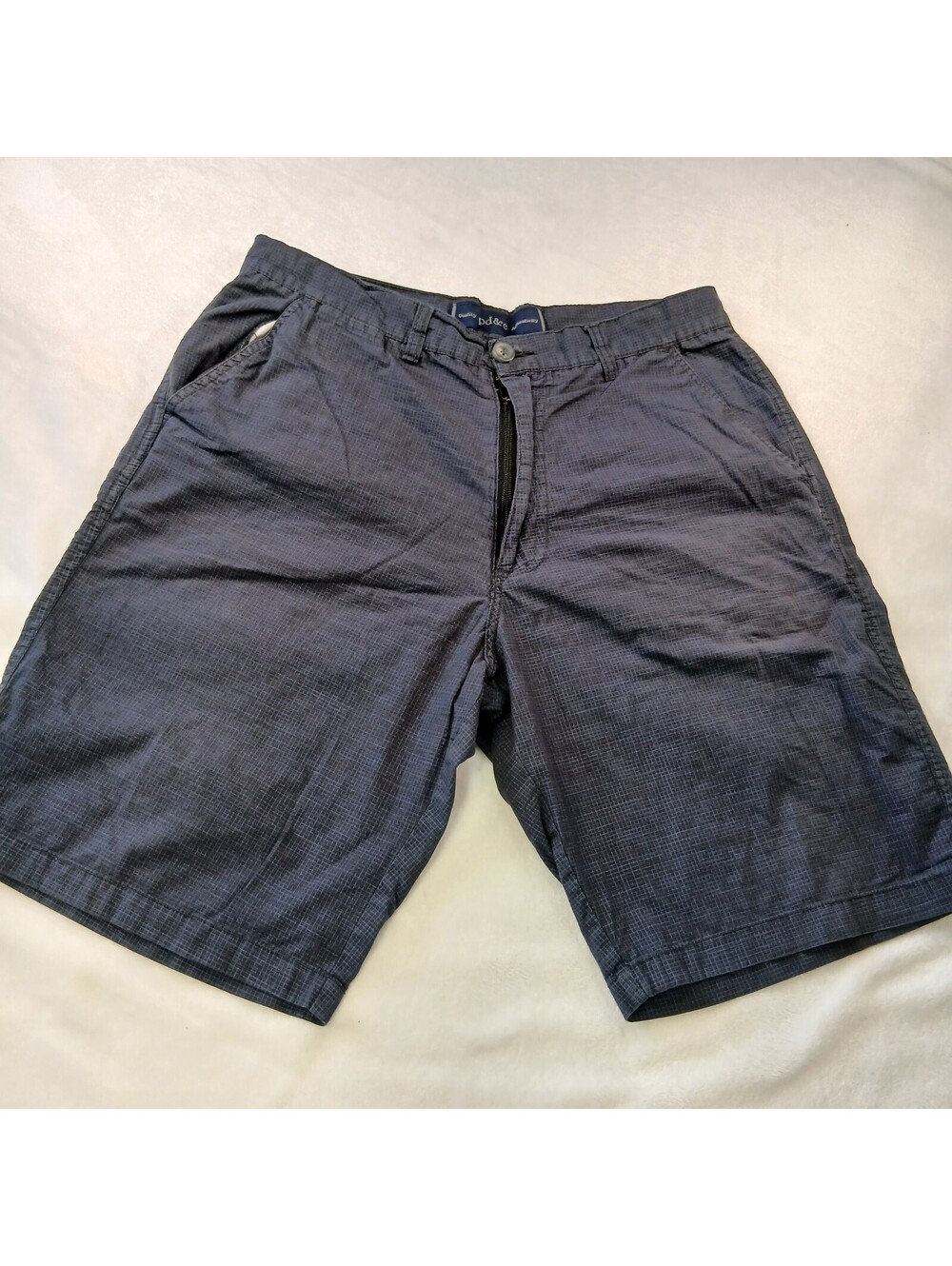 PD&C Men's Chino Shorts Size 33 Blue Gray Micro Check 100% Cotton Casual